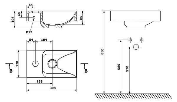 Temno rjav betonski umivalnik za WC 31x17 cm Piccolino – Sapho