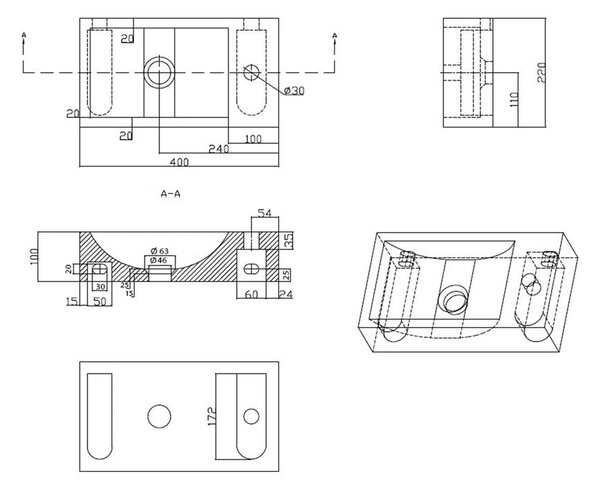 Črn kamnit umivalnik za WC 40x22 cm Blok – Sapho