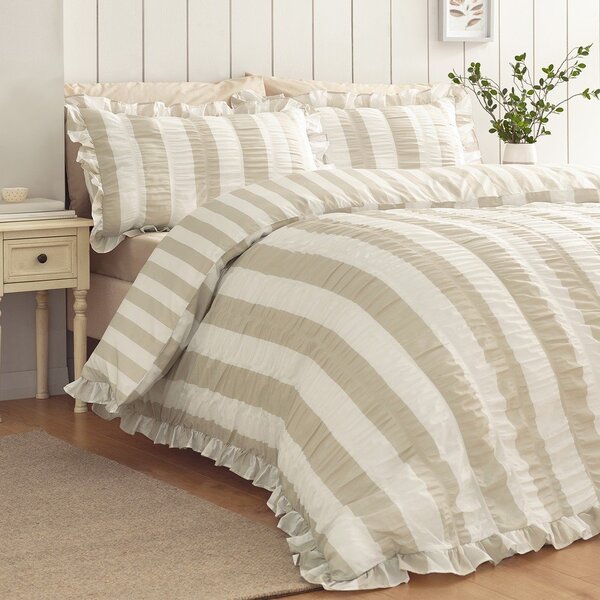 Bež enojna posteljnina 135x200 cm Seersucker Frill Stripe – Catherine Lansfield