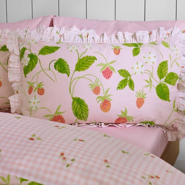 Rožnata enojna posteljnina 135x200 cm Strawberry Frills – Catherine Lansfield