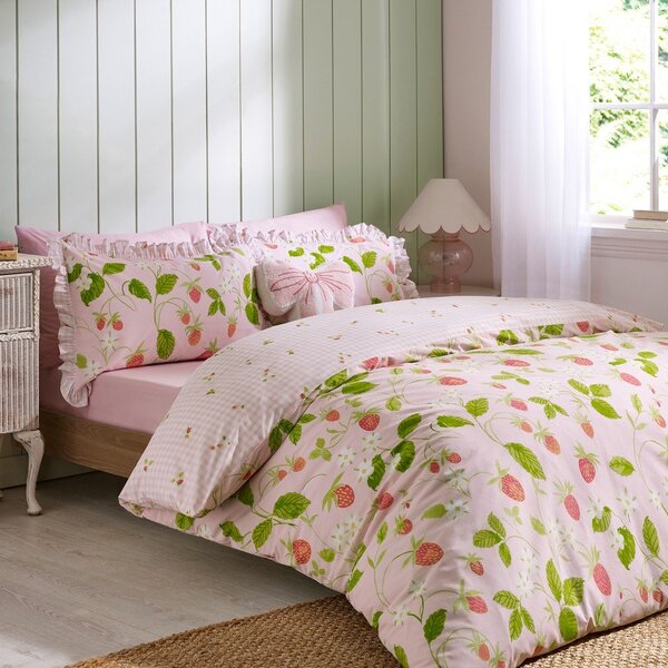 Rožnata enojna posteljnina 135x200 cm Strawberry Frills – Catherine Lansfield