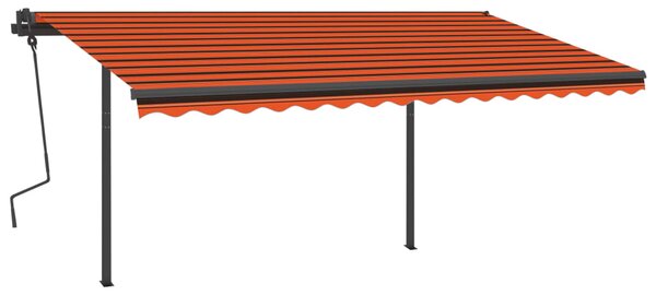 VidaXL Ročno zložljiva tenda z LED lučkami 4,5x3,5 m oranžna in rjava