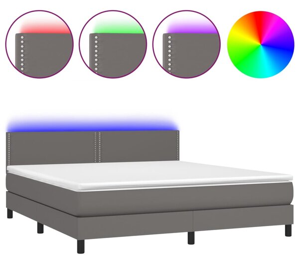 VidaXL Box spring postelja z vzmetnico LED siva 180x200cm umetno usnje