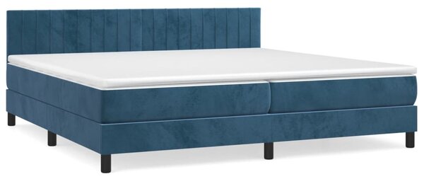 VidaXL Box spring postelja z vzmetnico temno modra 200x200 cm žamet