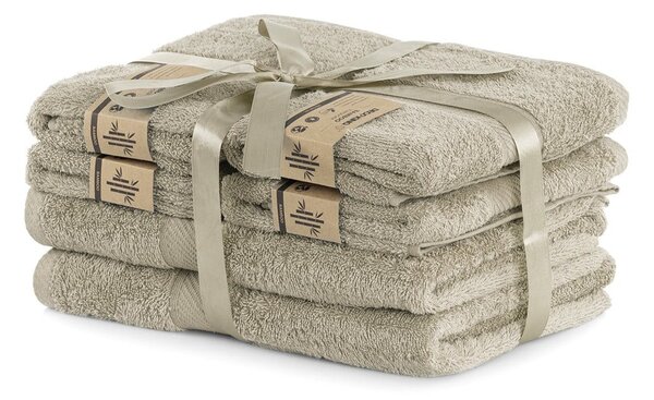 Komplet 2 bež kopalnih brisač in 4 brisač DecoKing Bamby Beige