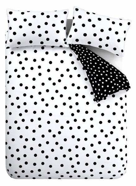 Črno-bela enojna posteljnina 135x200 cm Polka Dot – Catherine Lansfield