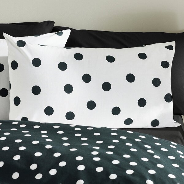 Črno-bela enojna posteljnina 135x200 cm Polka Dot – Catherine Lansfield