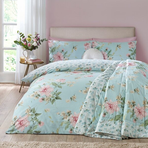 Modro prešito pregrinjalo 220x230 cm Avebury Floral – Catherine Lansfield