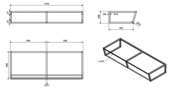 Črno jekleno stensko stojalo za pod umivalnik 120x20 cm Ska – Sapho