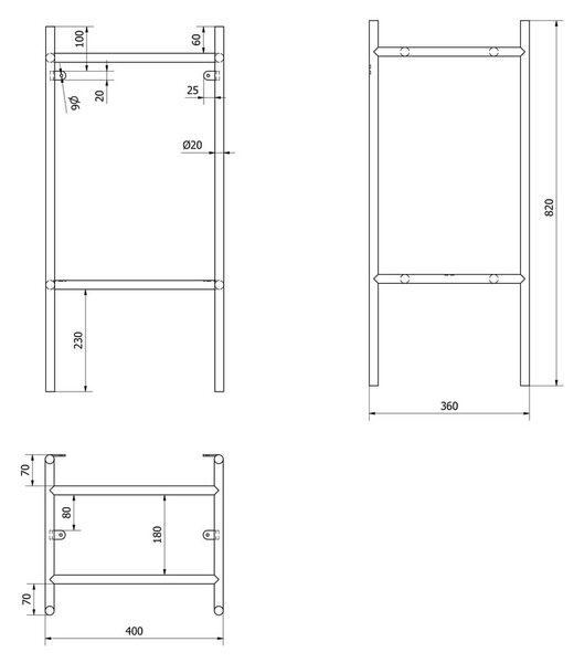 Črno kovinsko stojalo za pod umivalnik 40x82 cm Puno – Sapho