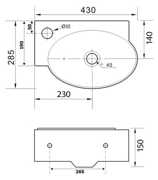 Bel keramičen umivalnik za WC 43x28,5 cm Ribera – Sapho