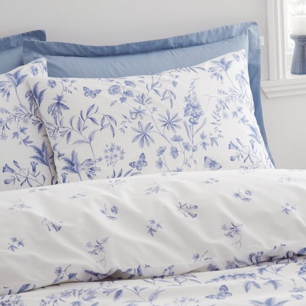 Modra enojna posteljnina iz bombažnega perkala 135x200 cm Thea Floral – Bianca