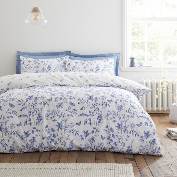 Modra enojna posteljnina iz bombažnega perkala 135x200 cm Thea Floral – Bianca