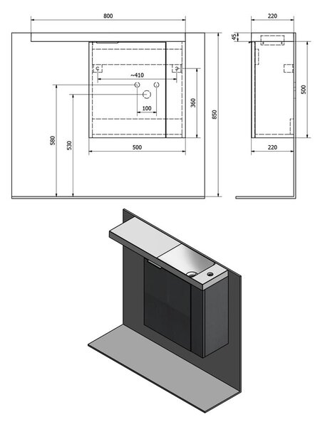 Stenska omarica brez umivalnika v hrastovem dekorju v naravni barvi 50x50 cm Latus Vi – Sapho