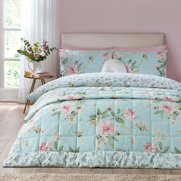 Modro prešito pregrinjalo 220x230 cm Avebury Floral – Catherine Lansfield