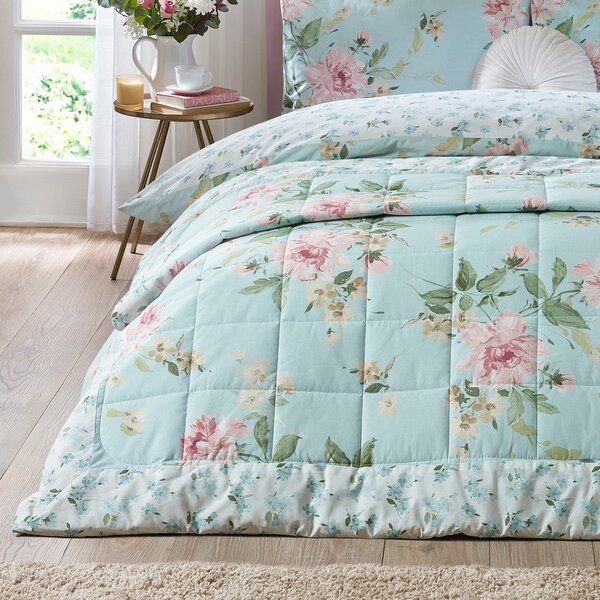 Modro prešito pregrinjalo 220x230 cm Avebury Floral – Catherine Lansfield