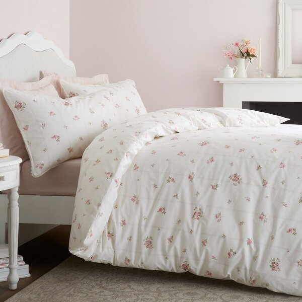 Kremno bela enojna posteljnina iz bombažnega perkala 135x200 cm Vintage Rosebud Lace – Bianca