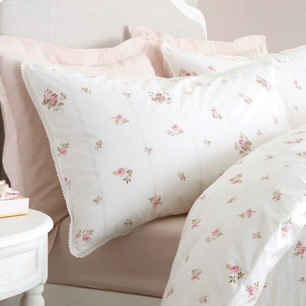 Kremno bela enojna posteljnina iz bombažnega perkala 135x200 cm Vintage Rosebud Lace – Bianca
