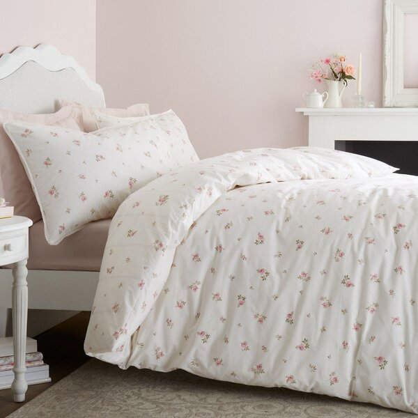 Kremno bela enojna posteljnina iz bombažnega perkala 135x200 cm Vintage Rosebud Lace – Bianca