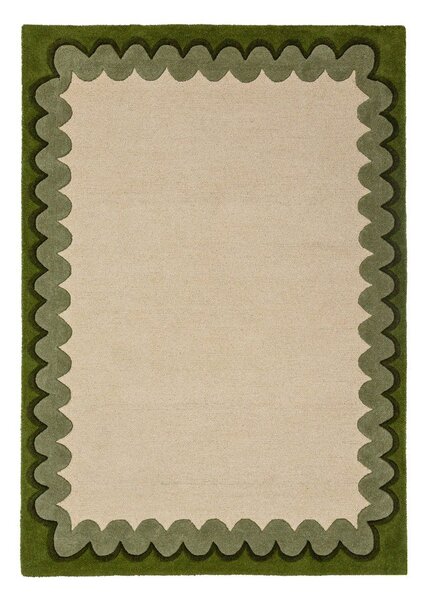 Zelena/v naravni barvi ročno tkana volnena preproga 140x200 cm Wiggle Wool – Flair Rugs