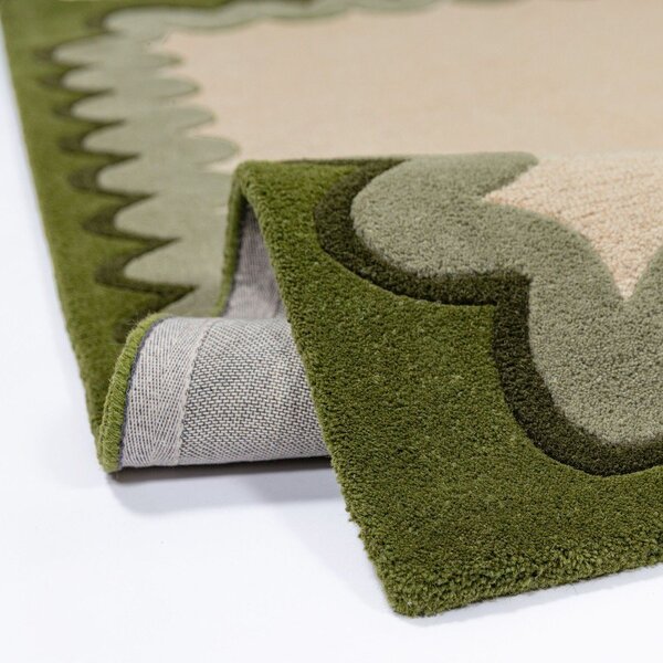 Zelen/v naravni barvi ročno tkan volnen tekač 80x230 cm Wiggle Wool – Flair Rugs