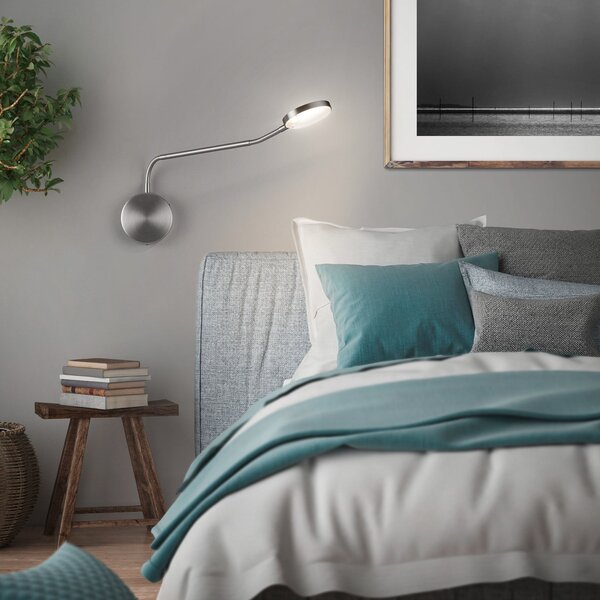 Knapstein LED-stenna svetilka Thea-W, upravljanje z gestami, nikljeva izvedba, doseg 60 cm, zatemnjen, Kovinska, Dnevna soba / jedilnica, Kovina, Sodobni
