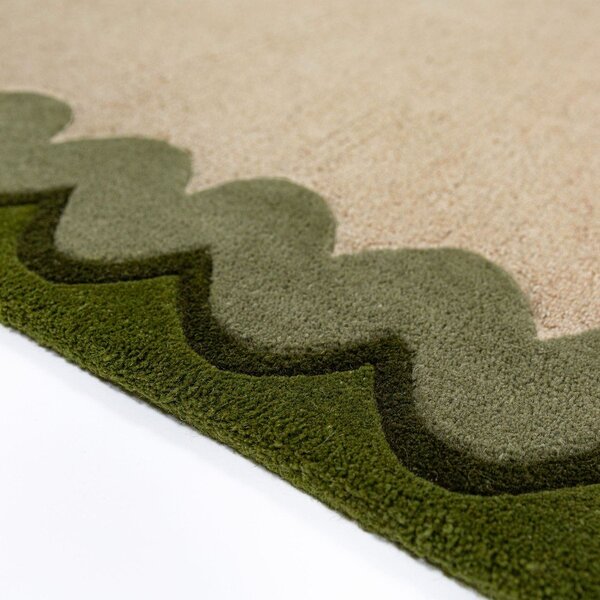 Zelen/v naravni barvi ročno tkan volnen tekač 80x230 cm Wiggle Wool – Flair Rugs