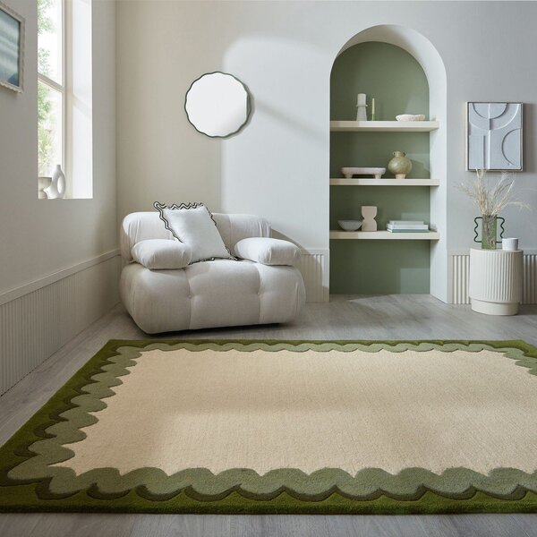 Zelena/v naravni barvi ročno tkana volnena preproga 140x200 cm Wiggle Wool – Flair Rugs