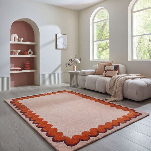 Oranžna/v naravni barvi ročno tkana volnena preproga 140x200 cm Wiggle Wool – Flair Rugs