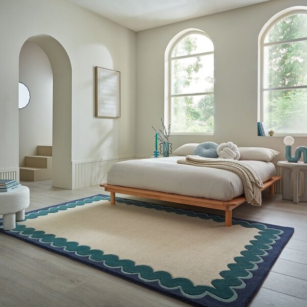 Ročno tkana volnena preproga v naravni barvi/zelenomodra 140x200 cm Wiggle Wool – Flair Rugs