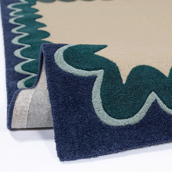 Ročno tkan volnen tekač v naravni barvi/zelenomoder 80x230 cm Wiggle Wool – Flair Rugs