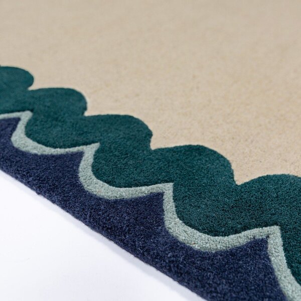 Ročno tkan volnen tekač v naravni barvi/zelenomoder 80x230 cm Wiggle Wool – Flair Rugs