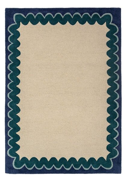 Ročno tkana volnena preproga v naravni barvi/zelenomodra 140x200 cm Wiggle Wool – Flair Rugs