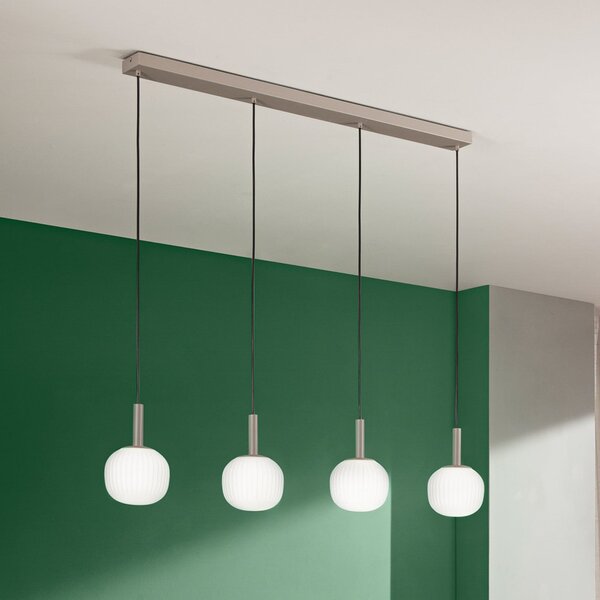 Luce Ambiente Design Visoka svetilka Eris, dolžina 114 cm, rjava/bela, kovina/steklo, 4-žarilna, zatemnjen, Rjava / rjasta, Dnevna soba / jedilnica, Aluminij, Sodobni