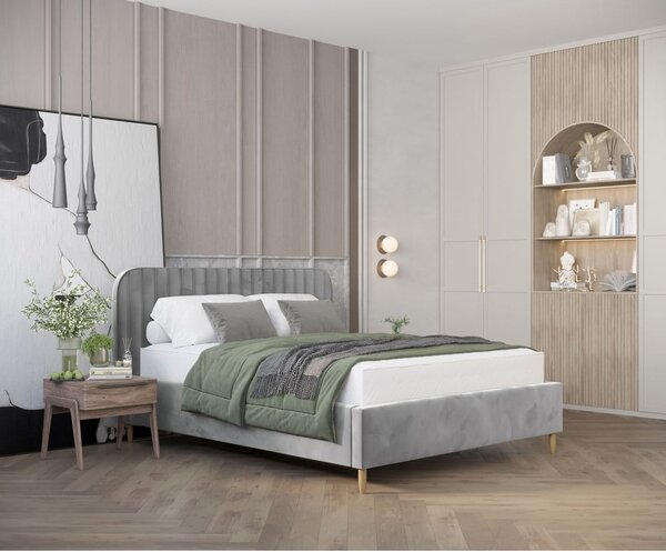 Siva oblazinjena zakonska postelja s prostorom za shranjevanje z letvenim dnom 180x200 cm Noto – Maison de Rêve