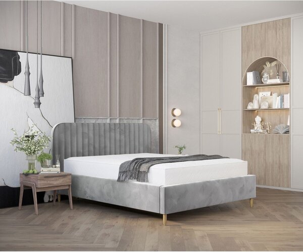 Siva oblazinjena zakonska postelja s prostorom za shranjevanje z letvenim dnom 180x200 cm Noto – Maison de Rêve