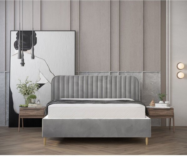 Siva oblazinjena zakonska postelja s prostorom za shranjevanje z letvenim dnom 180x200 cm Noto – Maison de Rêve