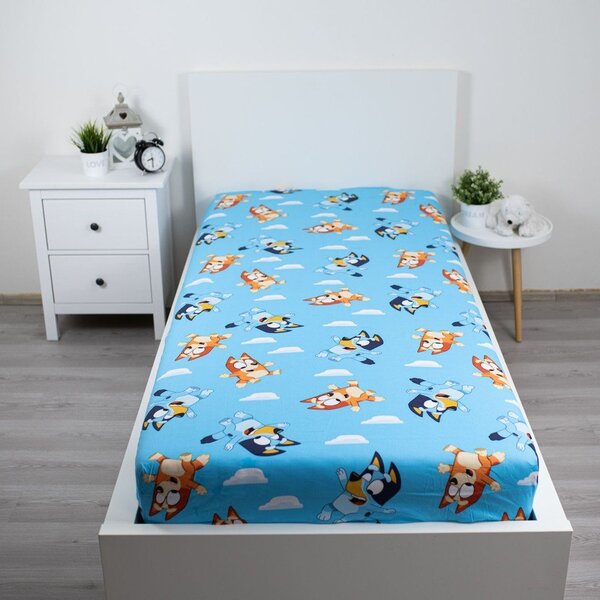 Modra napenjalna enojna bombažna otroška rjuha 90x200 cm Bluey – Jerry Fabrics