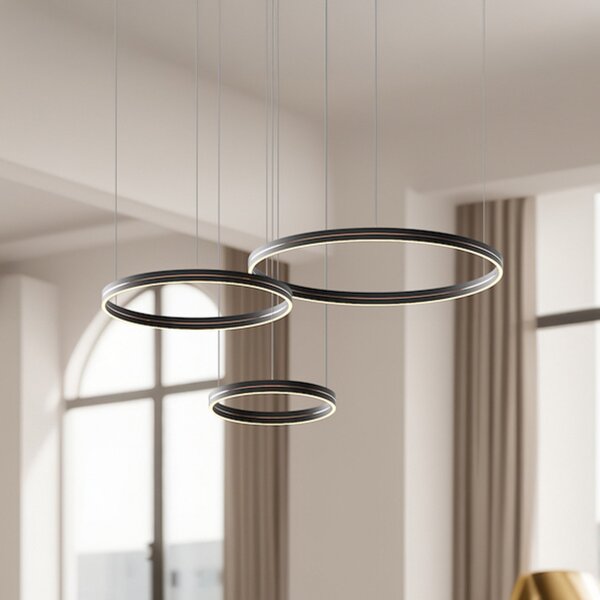 Milagro Lighting LED obesna svetilka Gravity, 3-svetilna, kovinska, črna, 4.000 K, Črna, Dnevna soba / jedilnica, Kovina, Sodobni