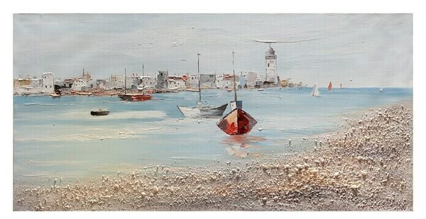Ročno izdelana slika (Čoln na obali, Š x V: 120 x 60 cm)