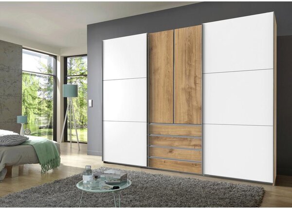Premium Living Omara Z Drsnimi Vrati Magic, Bela, Barva Hrasta