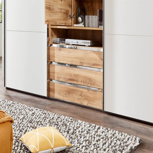 Premium Living Omara Z Drsnimi Vrati Magic, Bela, Barva Hrasta