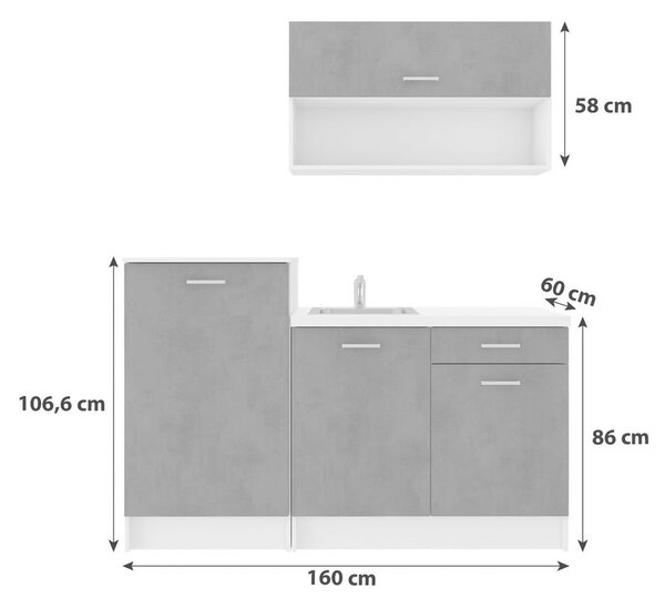 P & B Kuhinjski Blok Brez Aparatov Smart, Siva, Bela, 160cm