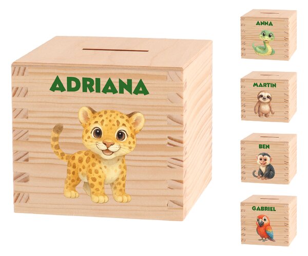 ATMOWOOD Otroška lesena hranilnica - Ameriška džungla Izberite eno izmed živali: Jaguar