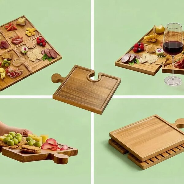 Puzzletray™ Set Lesenih Servirnih Pladnjev V Obliki Sestavljanke