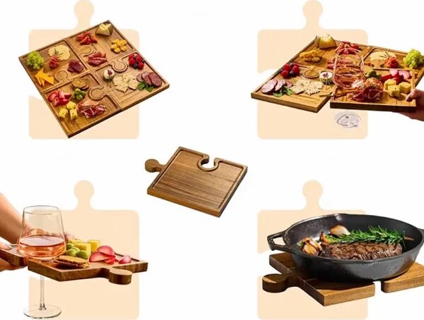 Puzzletray™ Set Lesenih Servirnih Pladnjev V Obliki Sestavljanke