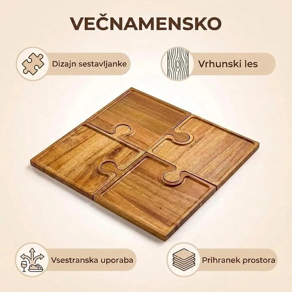 Puzzletray™ Set Lesenih Servirnih Pladnjev V Obliki Sestavljanke