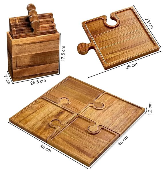 Puzzletray™ Set Lesenih Servirnih Pladnjev V Obliki Sestavljanke