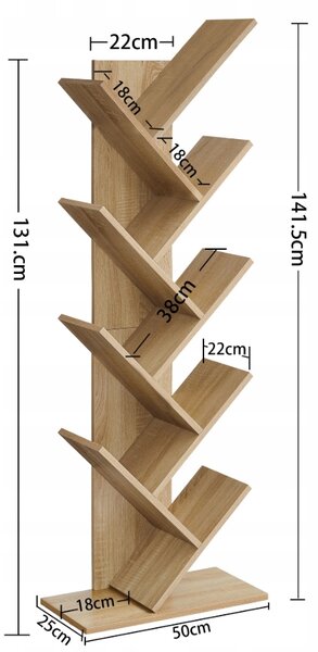 Knjižna polica v obliki drevesa EXEL v dekorju hrast sonoma, 141x50 cm