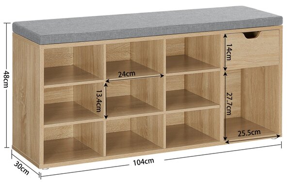 Omarica za čevlje s klopjo z sivim sedežem in predalom WESO SONOMA 104x30x48 cm